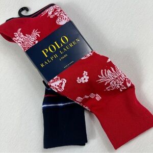 Polo Ralph Lauren 2 Pair Bearwaiian Red Navy Dress Socks Men Size 10-13 New